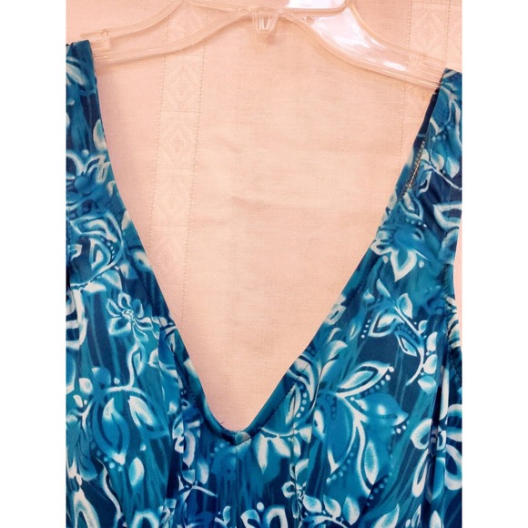 Maxine 1 Pc.Turquoise Bathing Suit Swim Dress 14 HAWAII FLORAL Beach Cruise NWOT - Picture 3 of 9